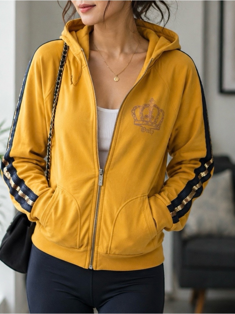 ONLY Mustard Yellow Zip Hoodie Like New Size L